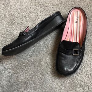 Bass black slip on mules